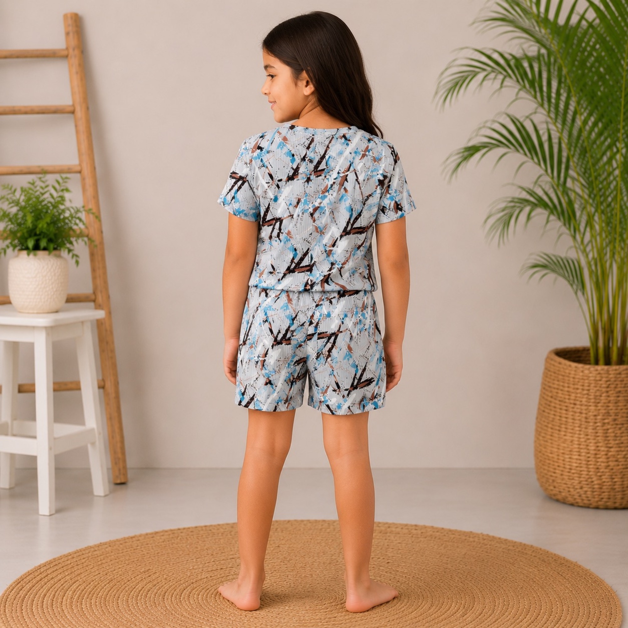 Kids Floral Blue Top & Bottom Set image 3