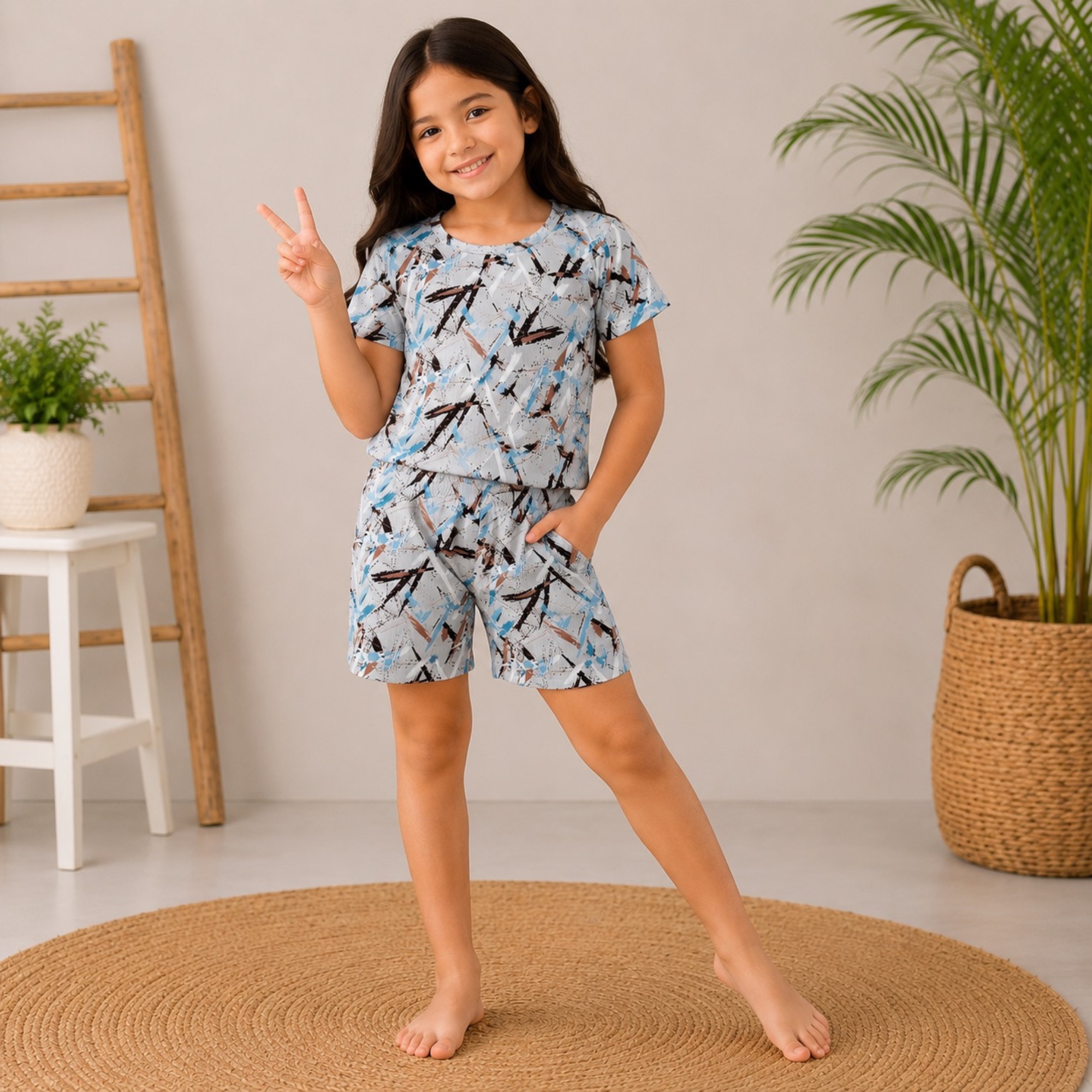 Kids Floral Blue Top & Bottom Set