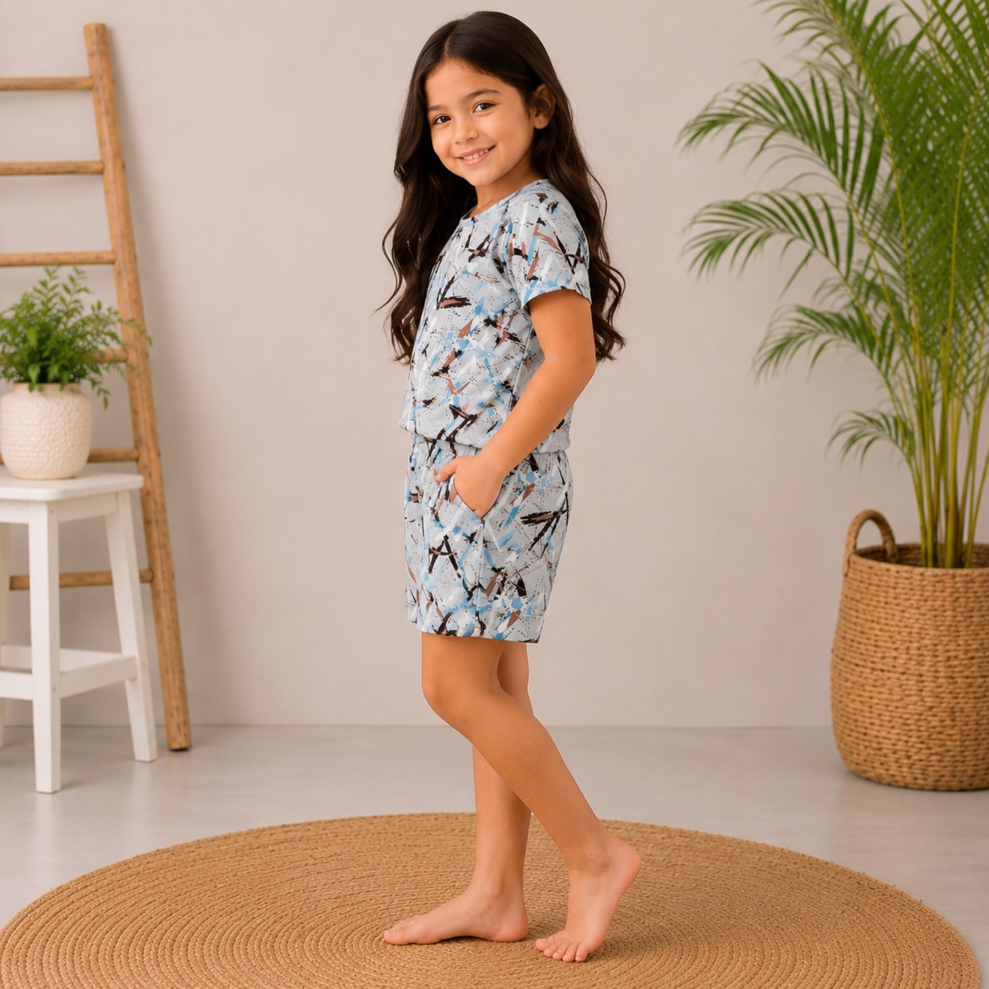 Kids Floral Blue Top & Bottom Set image 2