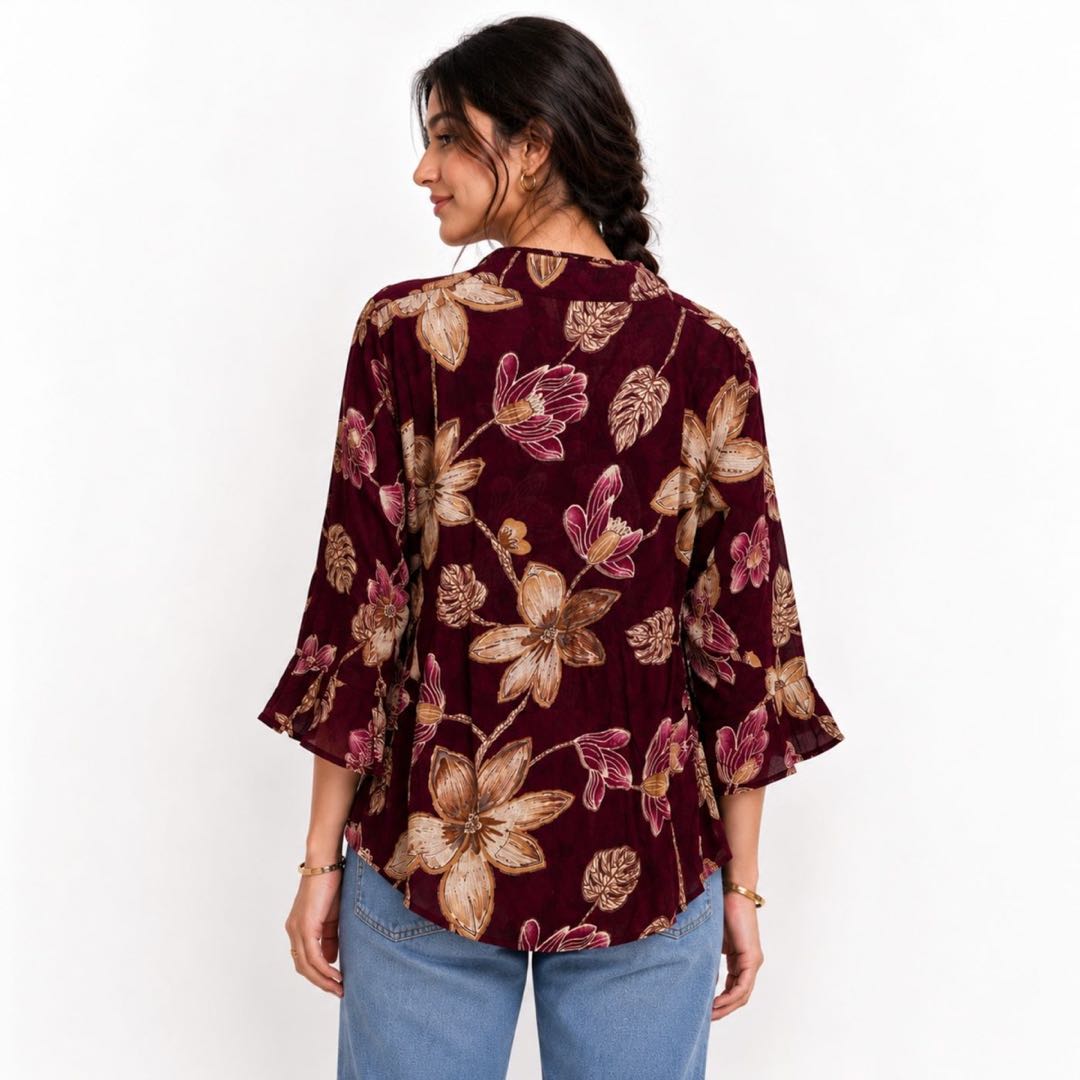Burgundy Floral Top image 3