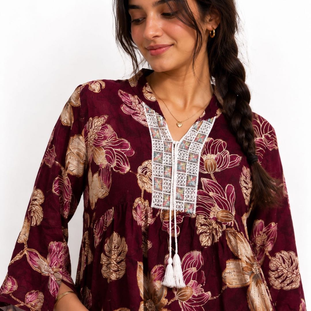 Burgundy Floral Top image 4