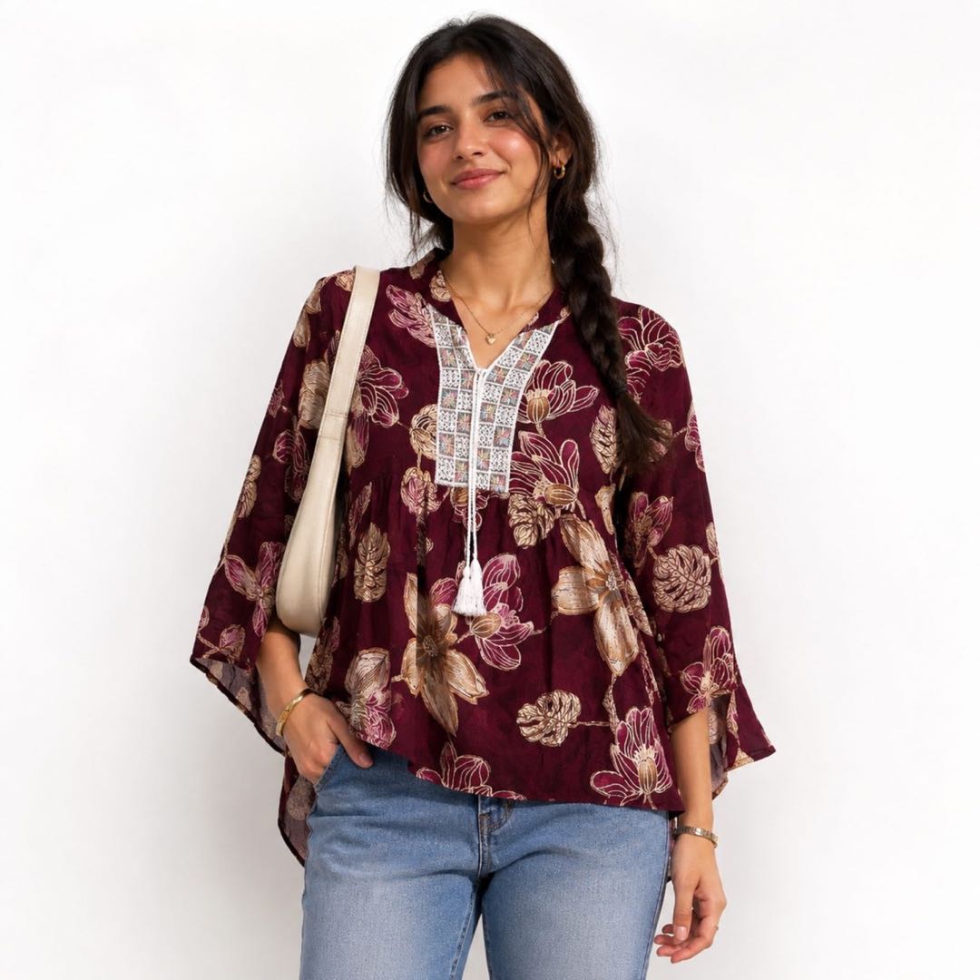 Burgundy Floral Top