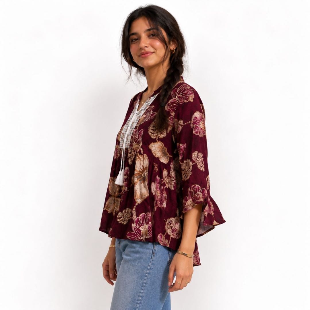 Burgundy Floral Top image 2