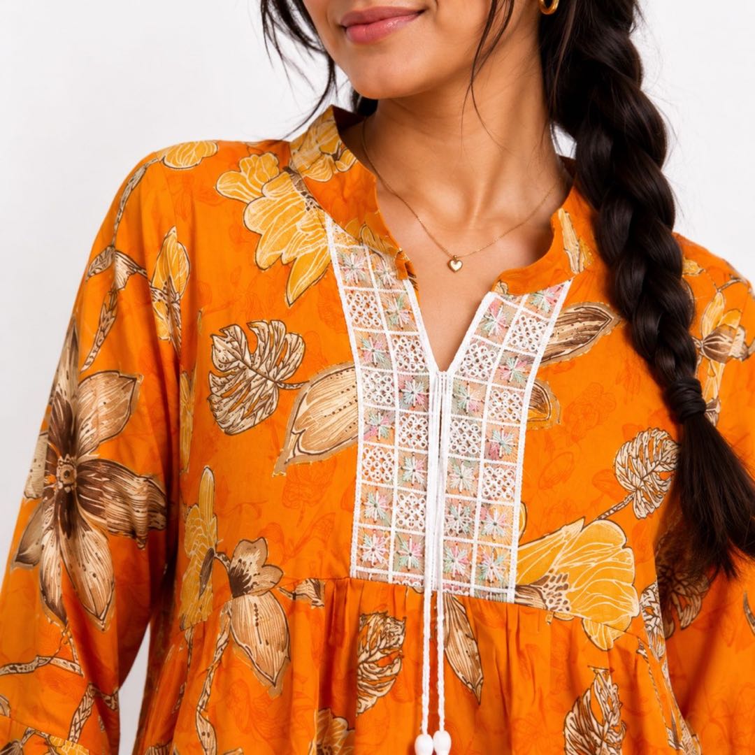 Orange Floral Top image 4