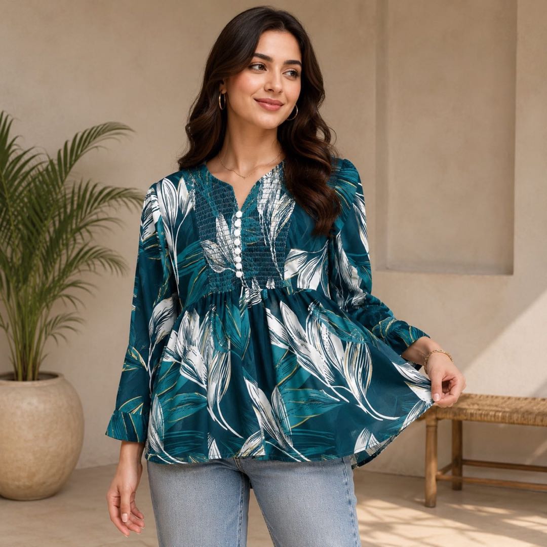 Teal Leaf Top